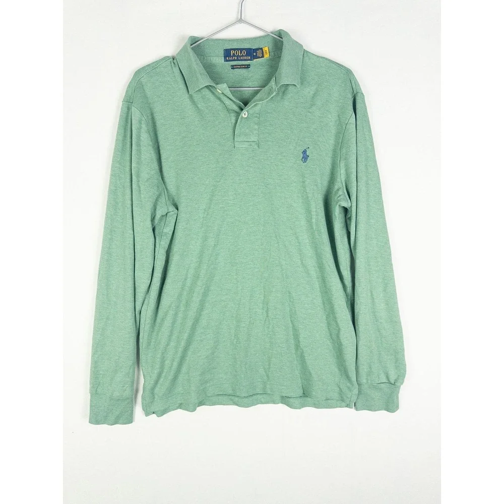 Polo Ralph Lauren Custom Slim Fit Long Sleeve Polo Shirt Mens M Mint Green Prepp